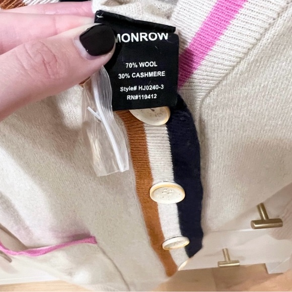 Monrow Wool Cashmere Striped Cardigan - Picture 4 of 5